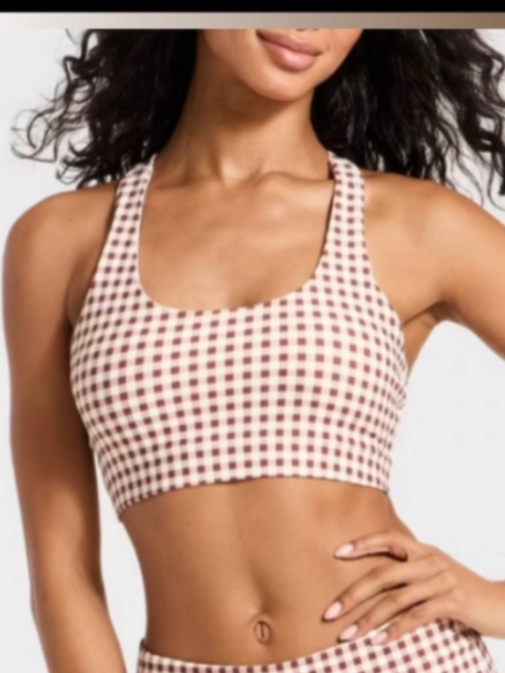 Women’s Brown Gingham Active Crop Top